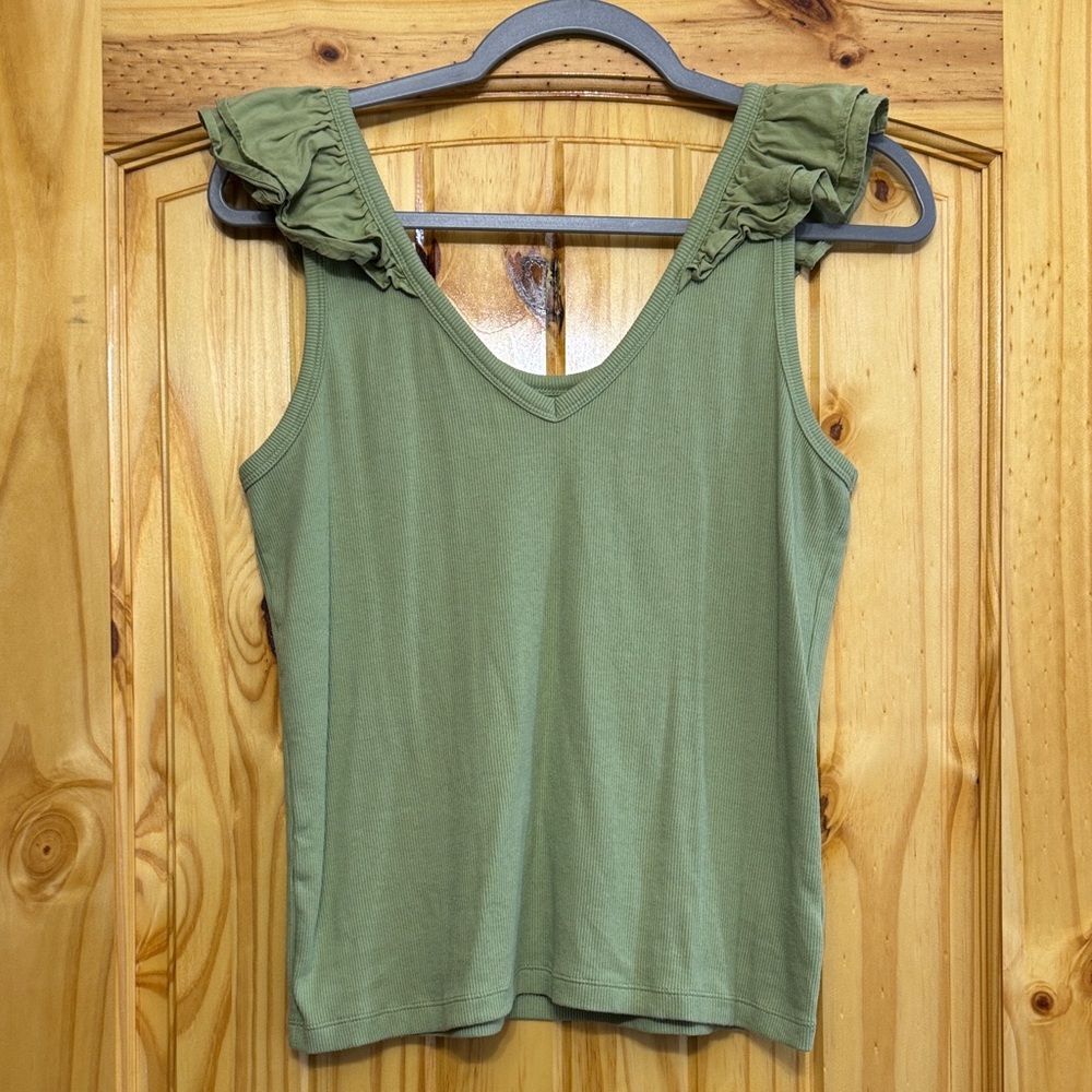 Old Navy Green Tank Top with Ruffle Shoulders large